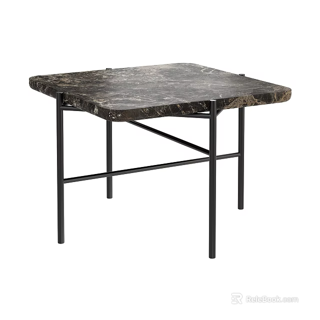 Modern Minimalist Coffee Table With Marble Top And Black Metal Crossed Legs 3d model 