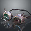 Steampunk Goggles With Metallic Texture Green Lenses Leather Strap And Spiked Decorations 3d model