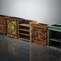 Various Vintage Wooden Storage Cabinets With Decorative Doors Open Shelves And Colorful Accents
