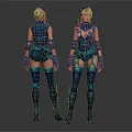Female Sci Fi Characters In Blue Tactical Combat Armor Suits Standing