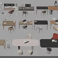 Modern Various Desk Designs With Wooden Black Tops Chairs Lamps And Laptops
