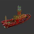 Red Water Transport Ship With Lighthouse Tower And Deck Structure Design