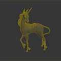 Gray Standing Unicorn 3D Model With Mane Horn And Dark Background Render 3d model