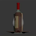 Elegant Wine Bottle and Glass with Brown Paper Bag White Plate on Black Table Surface
