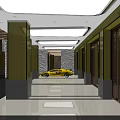 Modern Entrance Hall Interior Design With Yellow Sports Car Glass Doors And Marble Floor