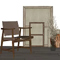 Decorative Wooden Photo Frames with Armchair Dried Flower Vase and Decor on Light Wall Floor