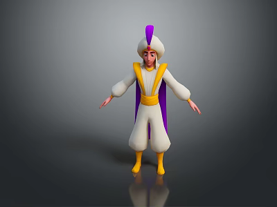 Cartoon Character In White Robe With Yellow Belt And Purple Cape Standing With Arms Outstretched 3d model