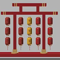 Traditional Chinese Red and Yellow Lanterns with Fu Characters and Hanging Frame