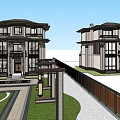 Two Story Modern Chinese Detached Villa Exterior Design With Landscaped Garden And Greenery