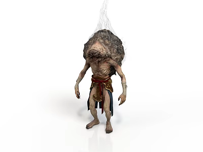 Fantasy Style Rock Creature Monster Goblin Monster Humanoid Monster Barefoot Character Golden Armor Red Belt Thin Torso Rock Head 3d model