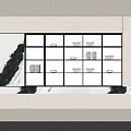 Modern Decorative Cabinet With Glass Doors Open Shelves And Marble Countertop