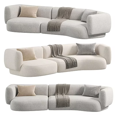 Cozy Neutral Tone Sectional Sofa With Textured Fabric Throw Pillows And Blanket 3d model