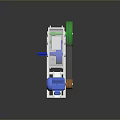 Mechanical Device With Blue Motor Red Wheel Green Pulley And Metal Frame