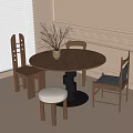 Middle Ancient Dining Table and Chair Combination Dining Table Dining Chair Single Chair 3d model