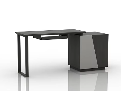 Modern Black Minimalist Desk Design With Extended Tabletop And Storage Cabinet 3d model