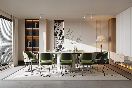 Restaurant Dining Table and Chair Dining Chair Single Chair Floral Carpet Ornaments Floor Lamp 3d model