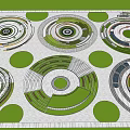 Scenic Square Landscape Design With Multiple Circular Plazas Lush Trees And Green Lawns