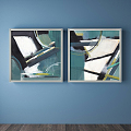 Modern abstract painting simple green living room abstract decorative painting 3d model