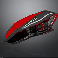 Modern Car Headlight With Red Accents Black Frame And LED Strip