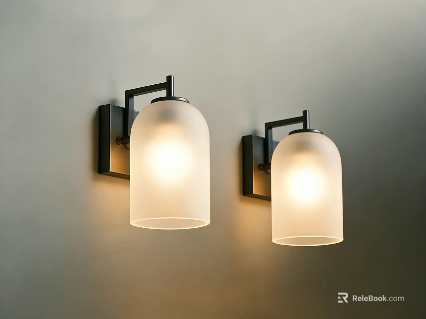 Two Modern Wall Sconces With White Shades And Warm Light For Home Decor 3d model 
