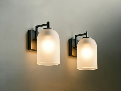 Two Modern Wall Sconces With White Shades And Warm Light For Home Decor 3d model