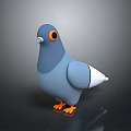 3D Pigeon Character Model With Blue Body Orange Eyes Orange Feet And White Wings