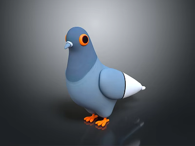 3D Pigeon Character Model With Blue Body Orange Eyes Orange Feet And White Wings 3d model