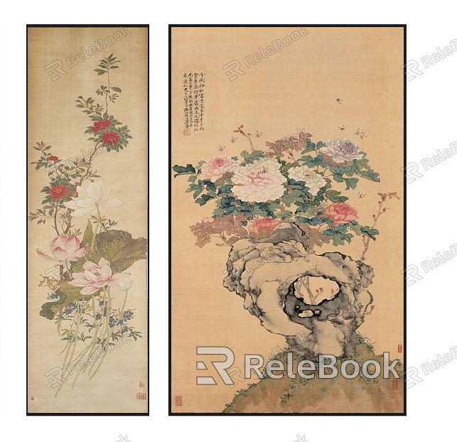 Chinese Plant Painting Elegant Zen Flower Pattern Hanging Painting Combination model