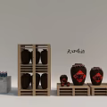 Traditional Wine Bottles and Glasses on Wooden Shelves with Red Lanterns for Drinking