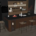 Modern Restaurant Kitchen Interior With Dark Island Counter Bar Stools Appliances And Plants