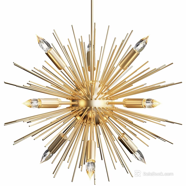 Golden Sputnik Chandelier With Crystal Accents And Radiant Brass Design 3d model 