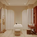 Luxurious Beauty Hair Salon Interior with Marble Reception Counter Gold Accents Mirrors and Styling Chairs