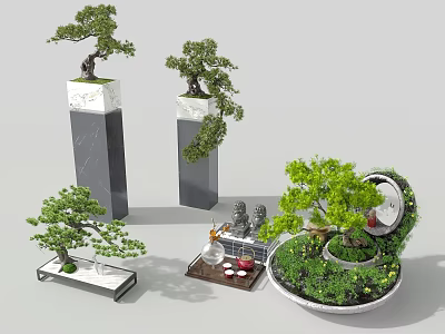 Indoor Living Plant Wall Design With Green Plants Stones And Decorative Ornaments 3d model