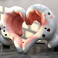 Heart Shaped Sculpture Photo Check-in Spot White Pink Surface Black Spots Indoor Light Shadow