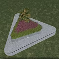 Road Facility With Triangular White Stone Base Green Lawn Purple Flowers And Palm Tree