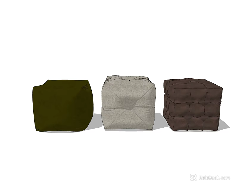 Stylish Sofa Stools In Green Beige And Dark Brown Colors For Living Room 3d model 