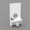 White Dressing Table with Round Mirror Drawers and Decorative Accessories Stool