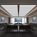Modern Elegant Spacious Conference Room With Large Meeting Table Video Screens And Comfortable Office Chairs