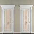 White Hinged Doors Featuring Glass Panels And Decorative Patterns On Light Wall 3d model