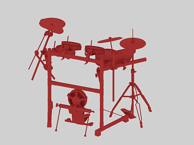 Red Play Equipment with Electronic Drum Set Drums Cymbals and Stands 3d model