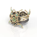 Ornate Steampunk Ring With Gold Gears Green Gemstones And Decorative Spikes