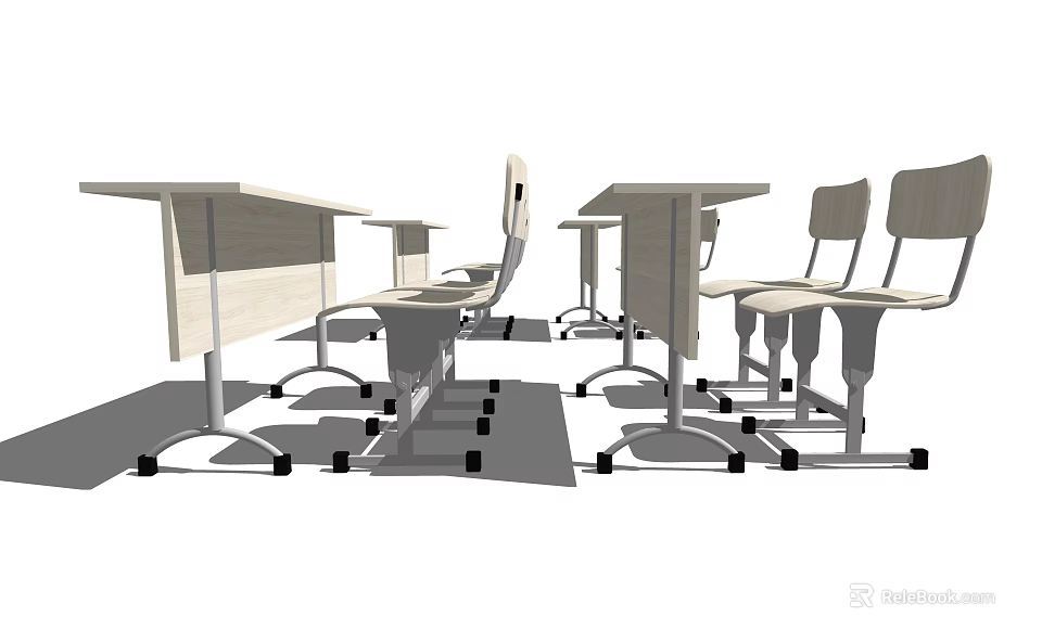 Light Colored Classroom Desk And Chair Set With Wheeled Chairs And Simple Structure 3d model 