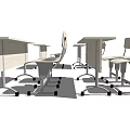 Light Colored Classroom Desk And Chair Set With Wheeled Chairs And Simple Structure