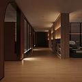 Modern Style SPA Sauna Room with Brown Partitions Wooden Flooring Lighting and Relaxation Area