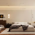 Modern Bedroom Interior With Comfortable Bed Sofa Decorative Painting And Chandelier