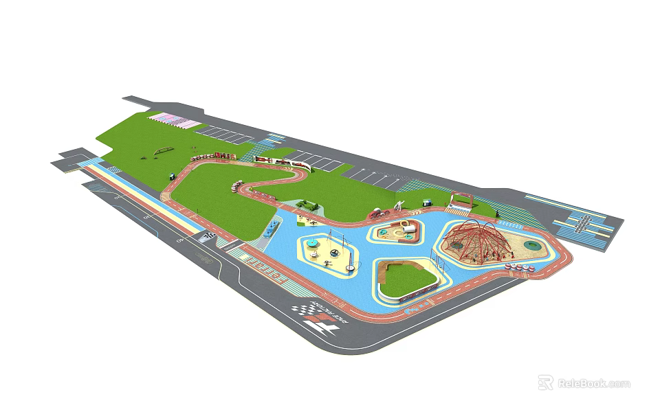 Amusement Park Layout Design With Multiple Pools Slides And Green Areas 3d model