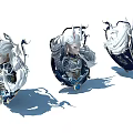 Decorative Figurine Set With White Hair Armor Style And Blue Accents Shadow Effect
