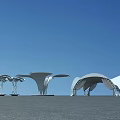 Multiple Modern Tensile Membrane Structures With Unique Designs Against Blue Sky 3d model