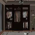 Modern Spacious Open Wooden Wardrobe With Multiple Compartments And Neatly Arranged Clothes And Storage Boxes