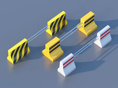 Traffic Road Barriers With Yellow Black And White Red Striped Design 3d model